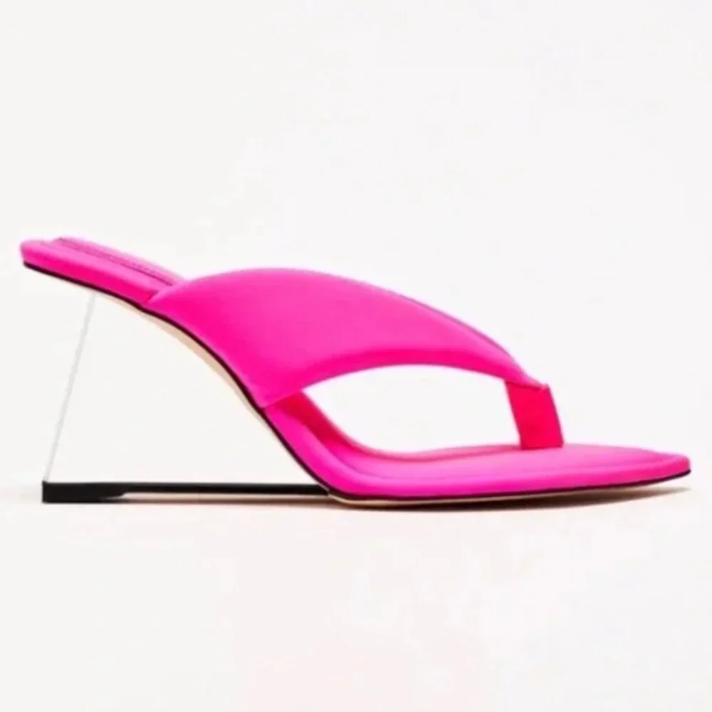 Good American Cinder-f*king-rella Thong Wedges Hot Pink